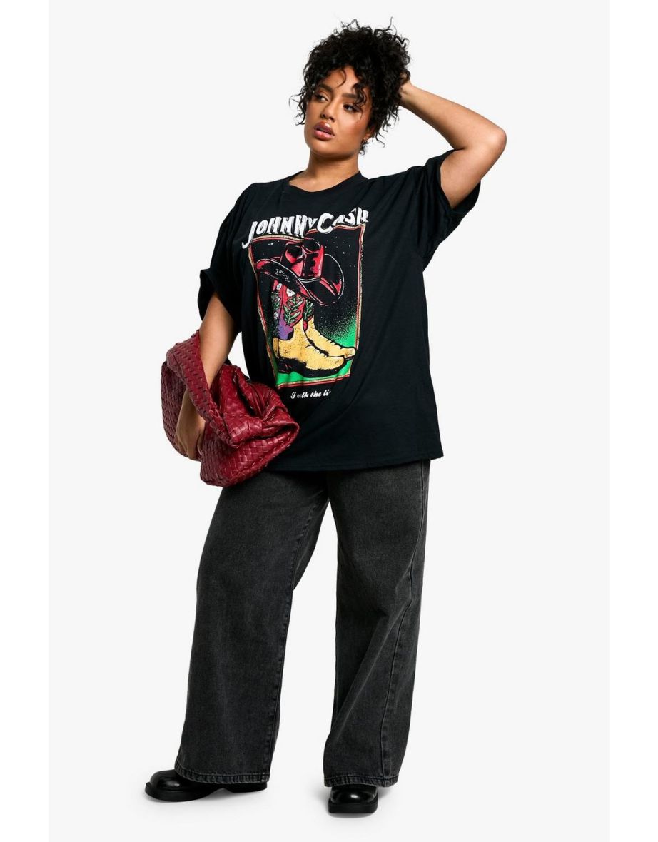 PLUS JOHNNY CASH LICENSE PRINTED OVERSIZED GRAPHIC BAND TSHIRT