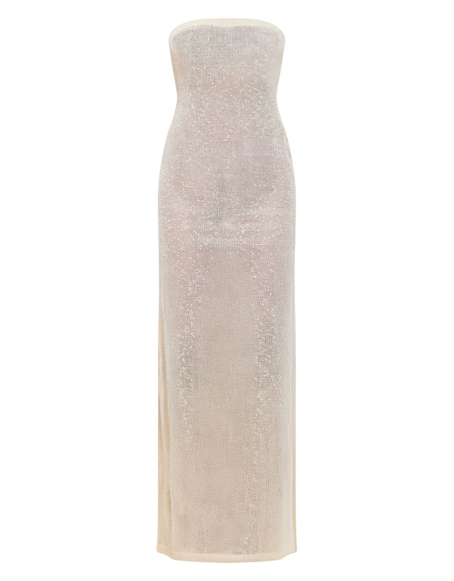 Pale Lime Sequin Sheer Bandeau Maxi Dress - 3