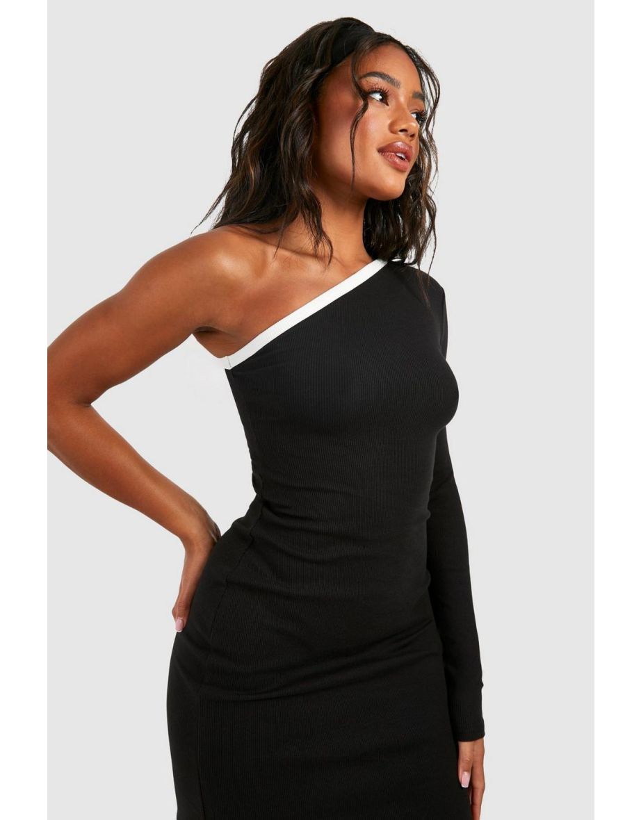 Contrast Binding One Shoulder Mini Dress - black - 3
