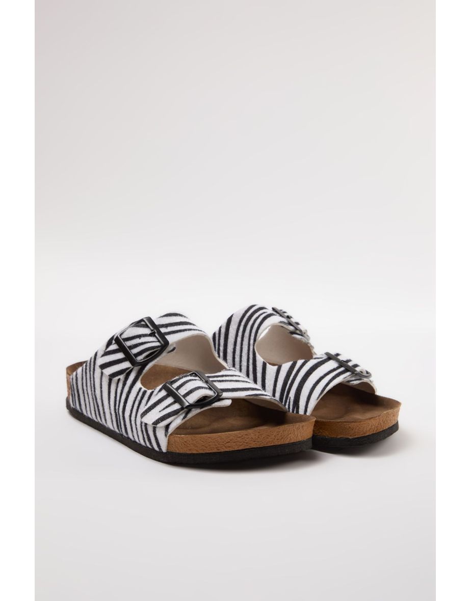 Zebra Double Buckle Women's Slippers
