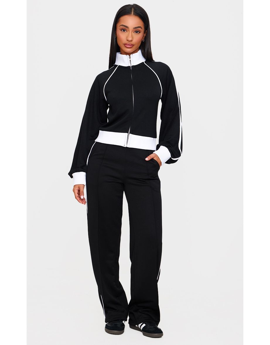 Petite Black Contrast Detail Straight Leg Joggers