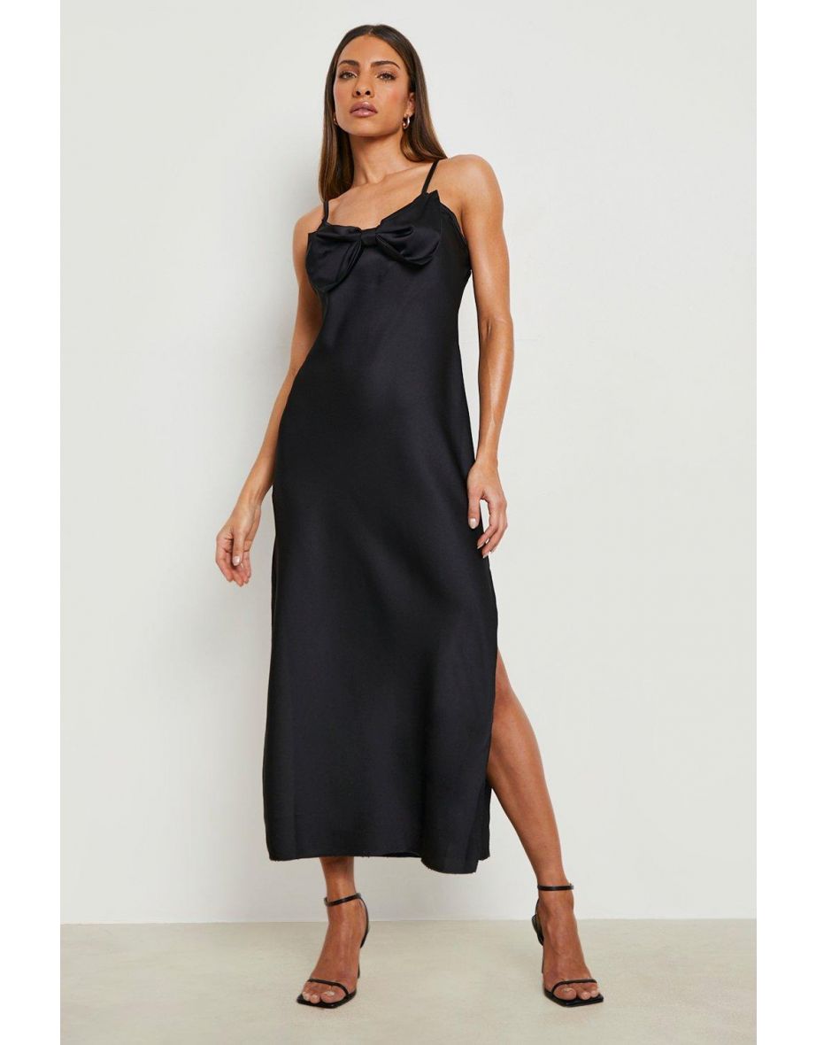 Black satin strappy outlet dress