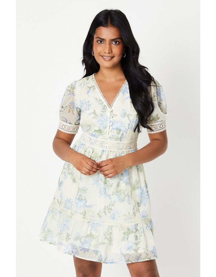 Shop Ivory Paisley Chiffon Trim Insert Button Down Mini Tea Dress Online in Bahrain VogaCloset