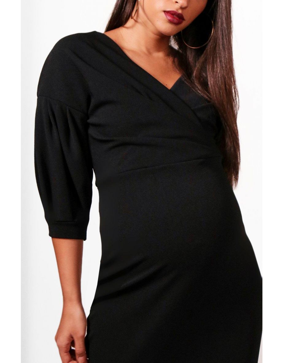 Maternity Abbie Off The Shoulder Wrap Midi Dress - black - 3