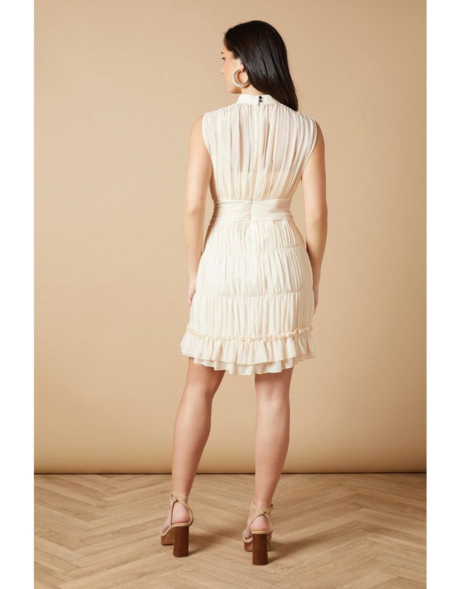 Ruched Waist High Neck Sleeveless Mini Dress - 3
