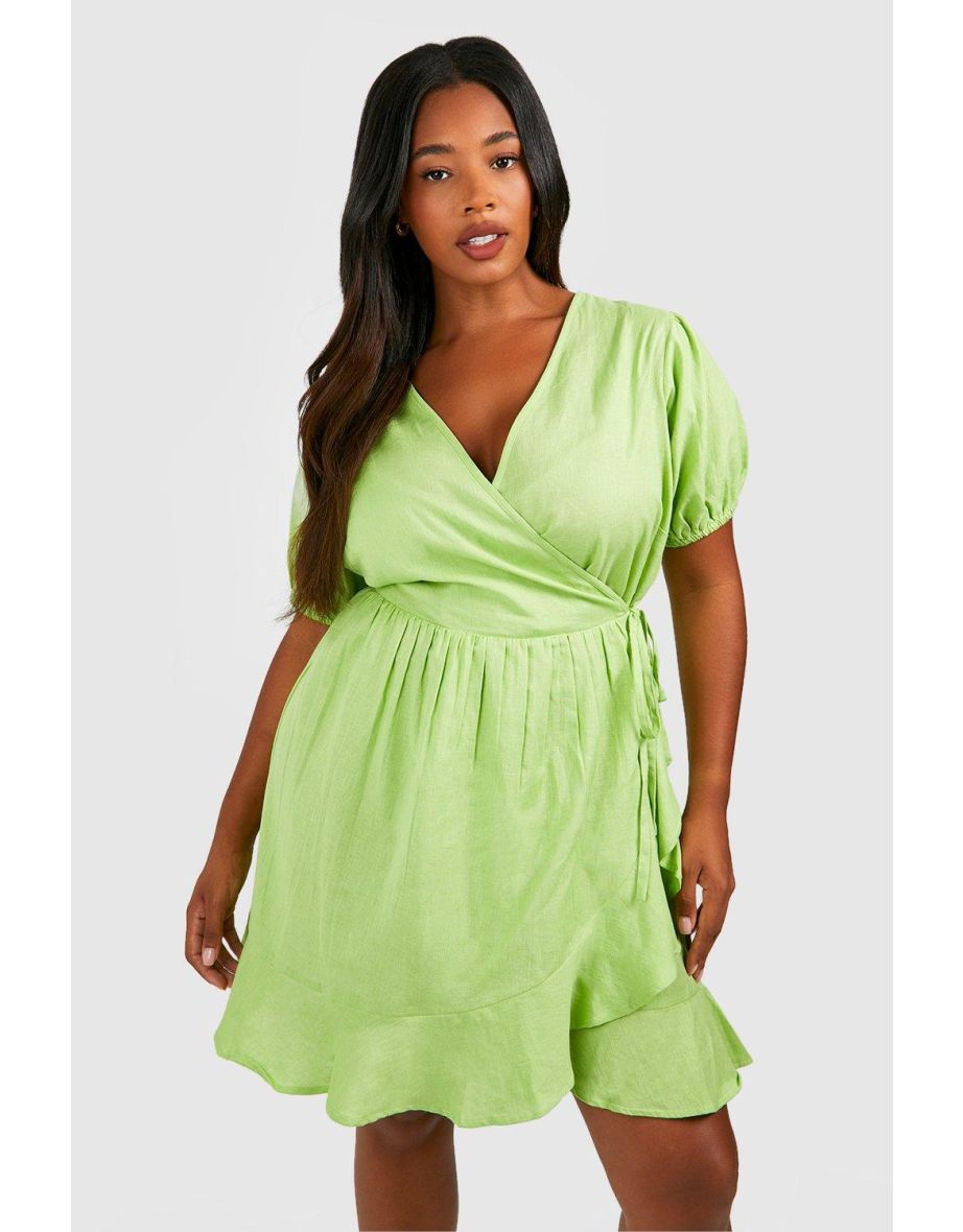 Shop Plus Woven Ruffle Wrap Dress green Online in Qatar VogaCloset