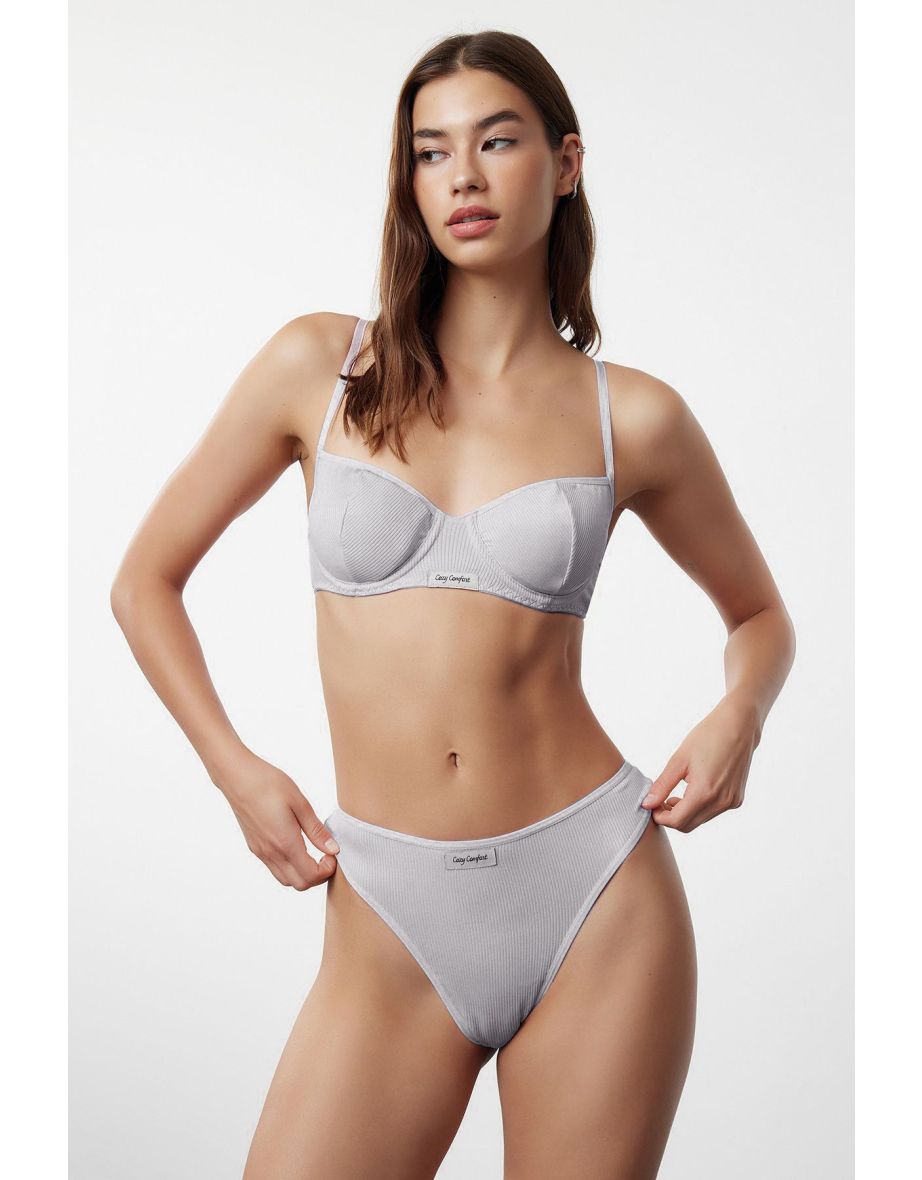 Gray Camisole Plain Unlined Underwear Sets