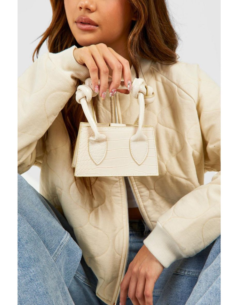 Shop Knot Handle Croc Mini Grab Bag nude Online in Bahrain VogaCloset