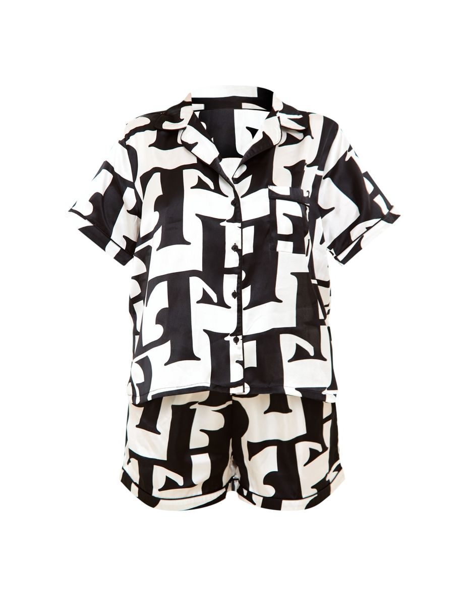 Multi Satin Printed Piping Short Pyjama Set - 4