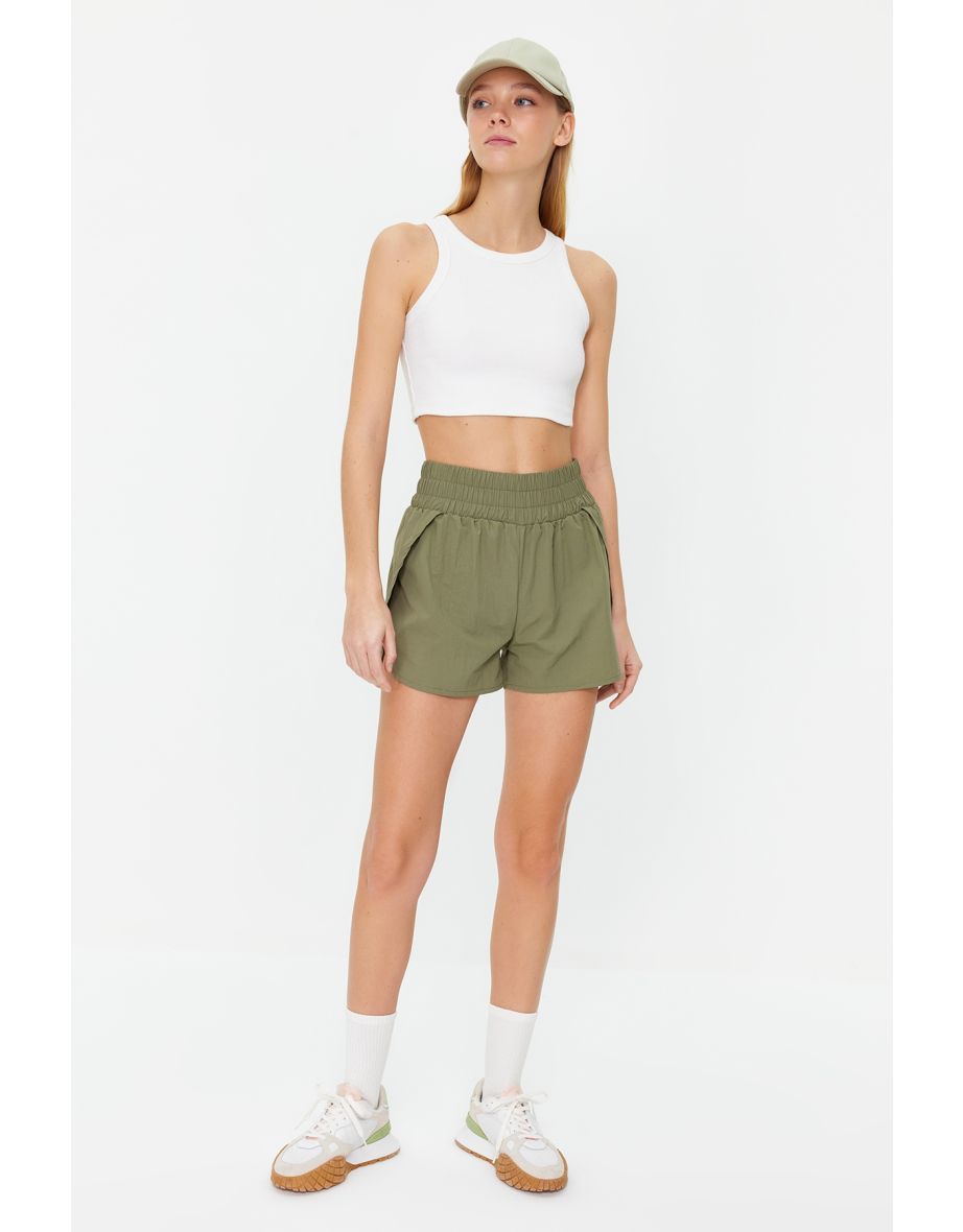 Khaki Waist Pocket Detailed Parachute Fabric Sports Shorts