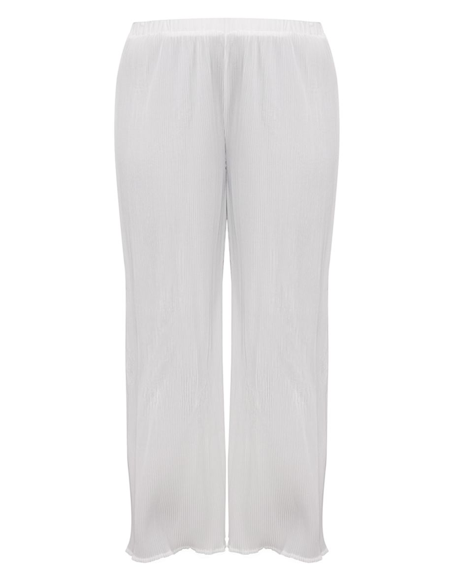 Plus White Chiffon Plisse Oversized Wide Leg Trousers - 4