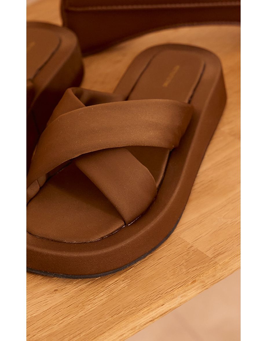 Mushroom Stretch Lycra Square Toe Criss Cross Strap Platform Sandals - 3