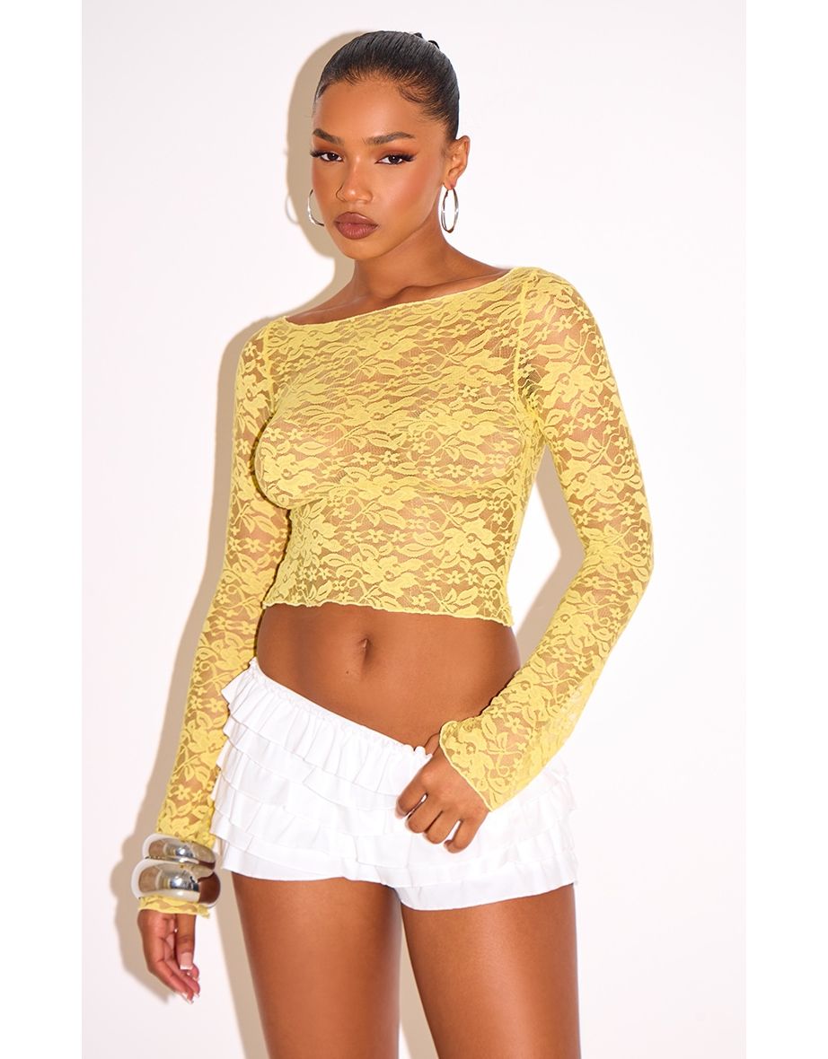 Bright Yellow Lace Long Sleeve Long Top