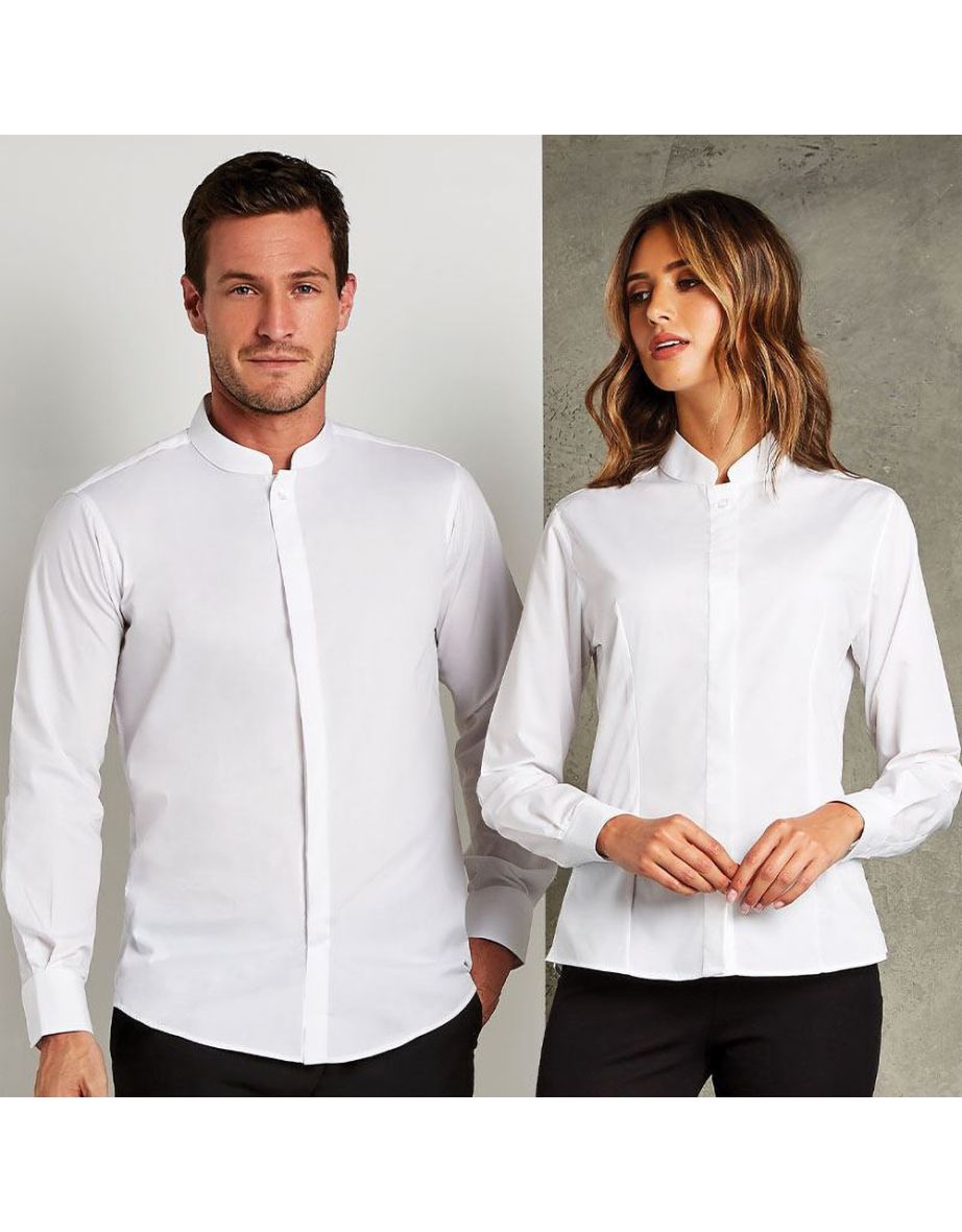 Kustom Kit Womens/Ladies Mandarin Collar Fitted Long Sleeve Shirt - White - 3