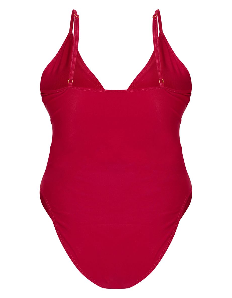Plus Burgundy Knot Front Cut Out Swimsuit - 4