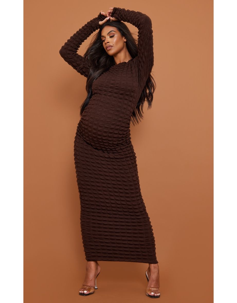 Maternity Chocolate Bubble Textured Midaxi Dress