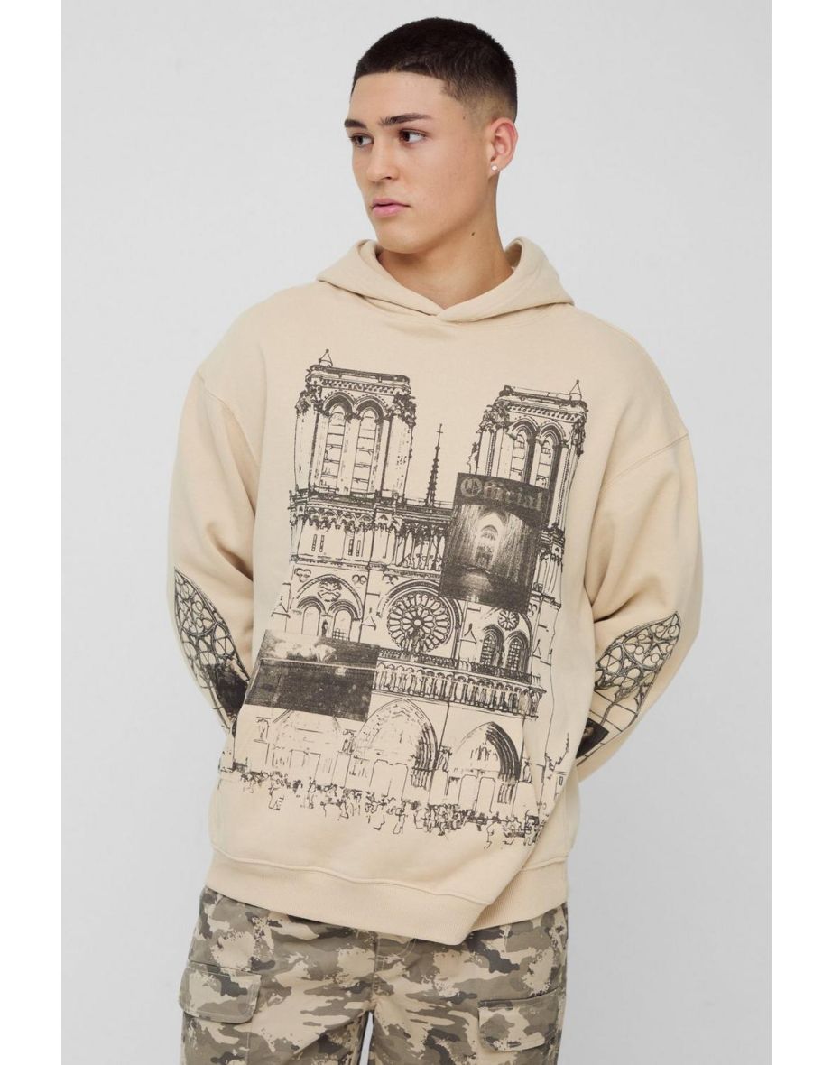 Oversized Line Drawing Landscape Graphic Hoodie