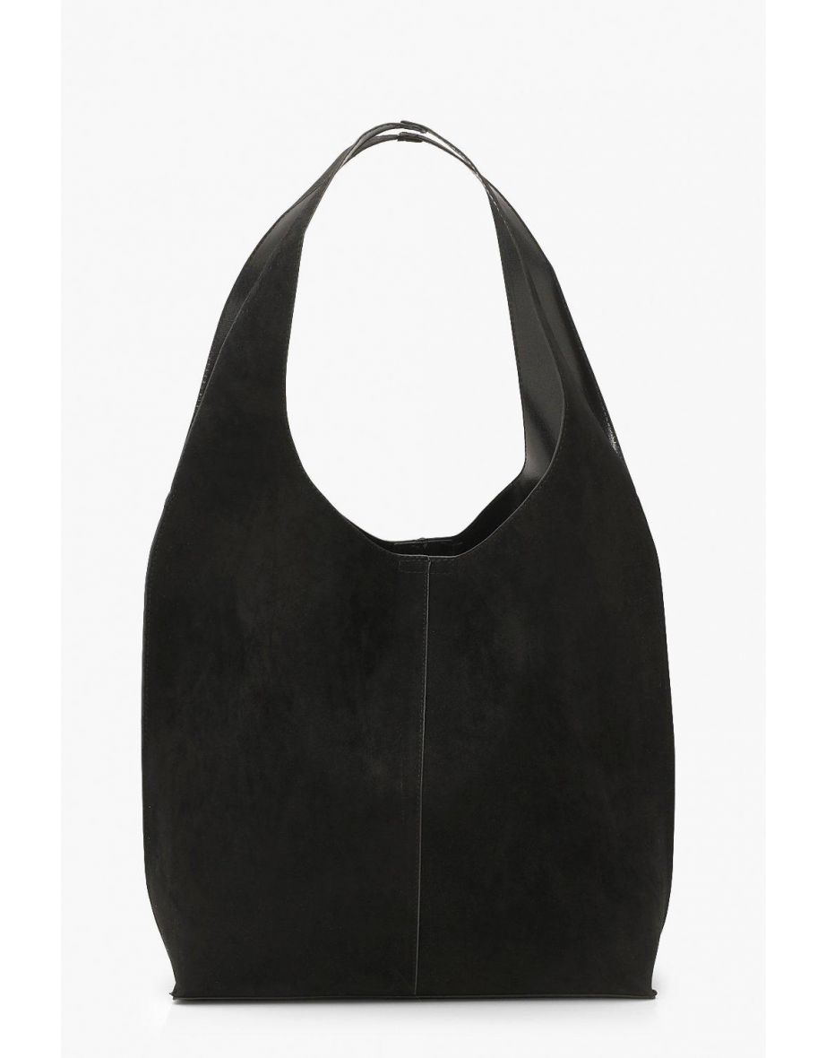 Suedette Slouch Hobo Day Bag - black