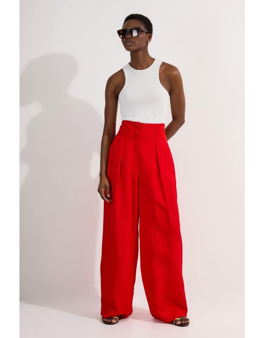 Tailored Viscose Linen Wide Leg Trouser - 3