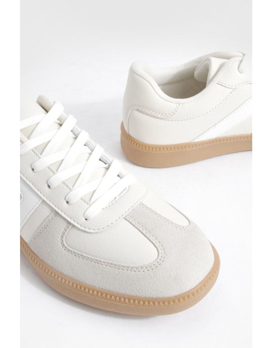 Contrast Panel Gum Sole Trainers - stone - 3