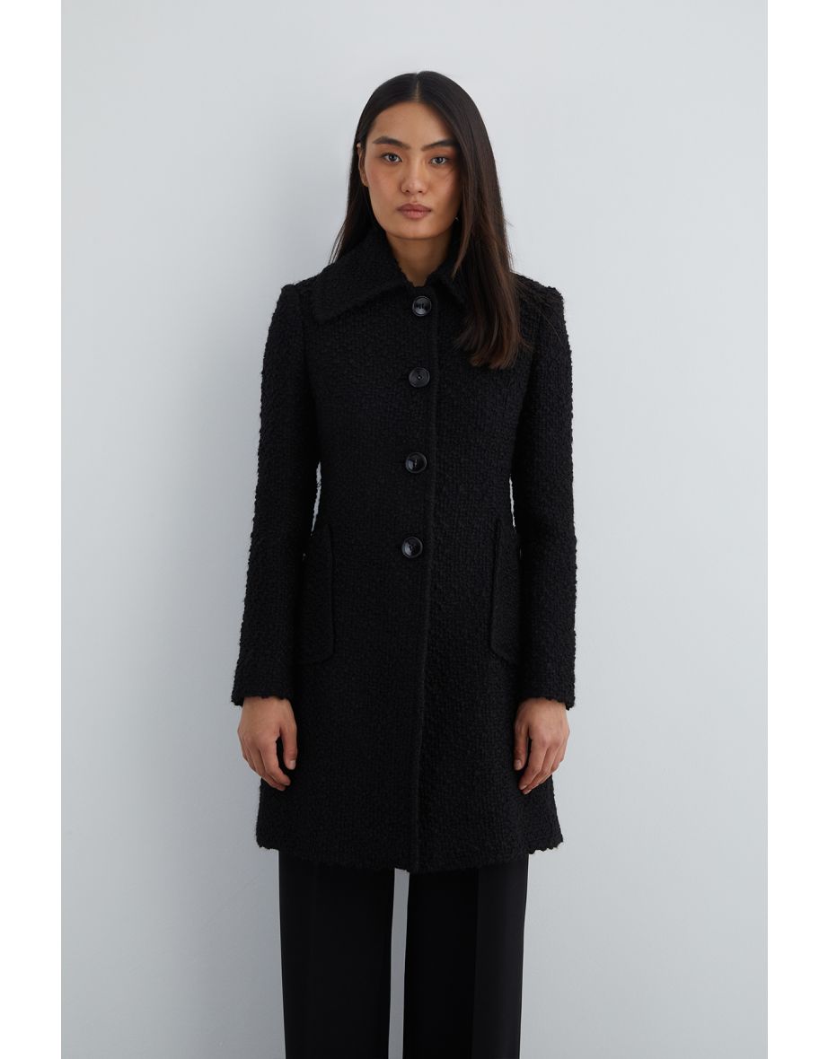 Black Coat with Back Belt Detail and Single Row of Buttons