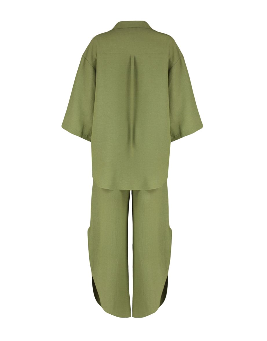 Khaki Woven Tie Linen Blend Shirt Trouser Suit - 7