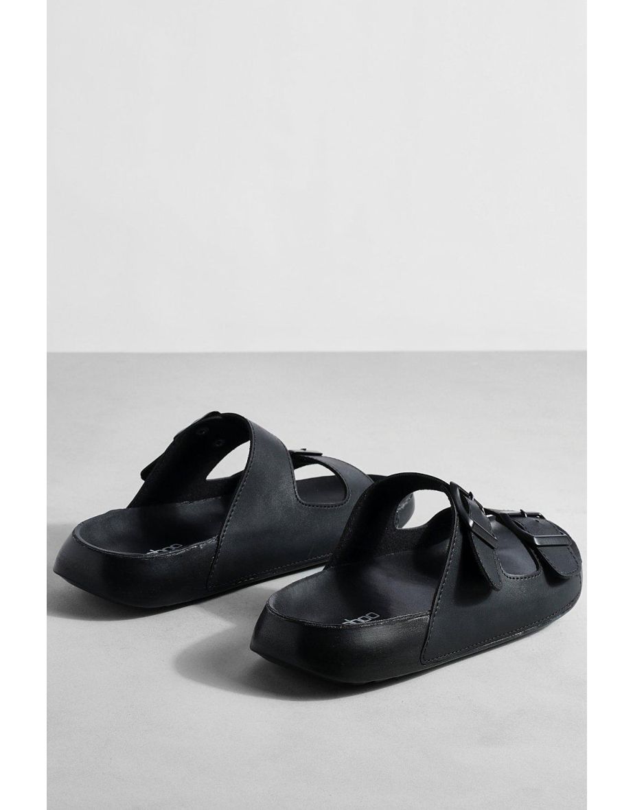 Wide Fit Double Buckle Sliders - black - 3