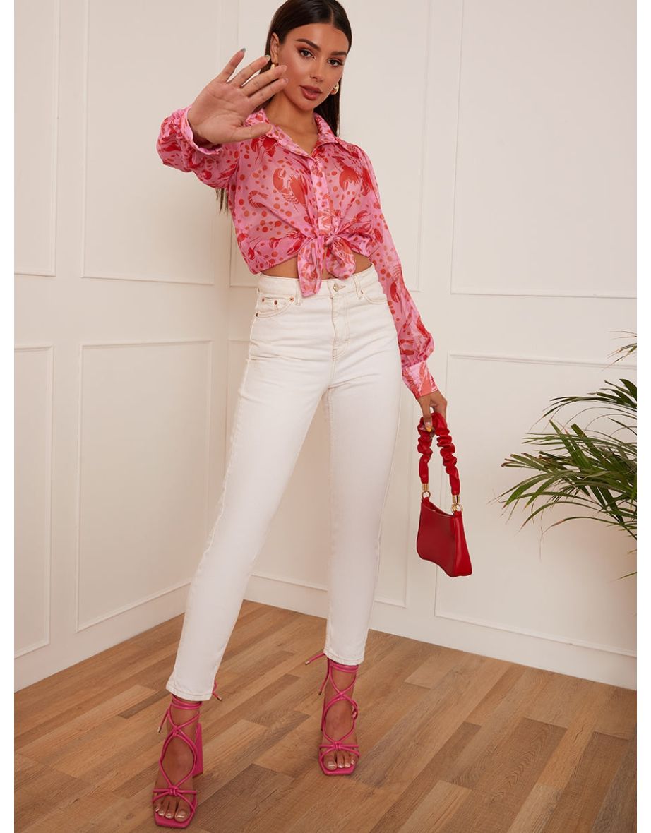 Long Sleeve Lobster Print Shirt in Pink - 4