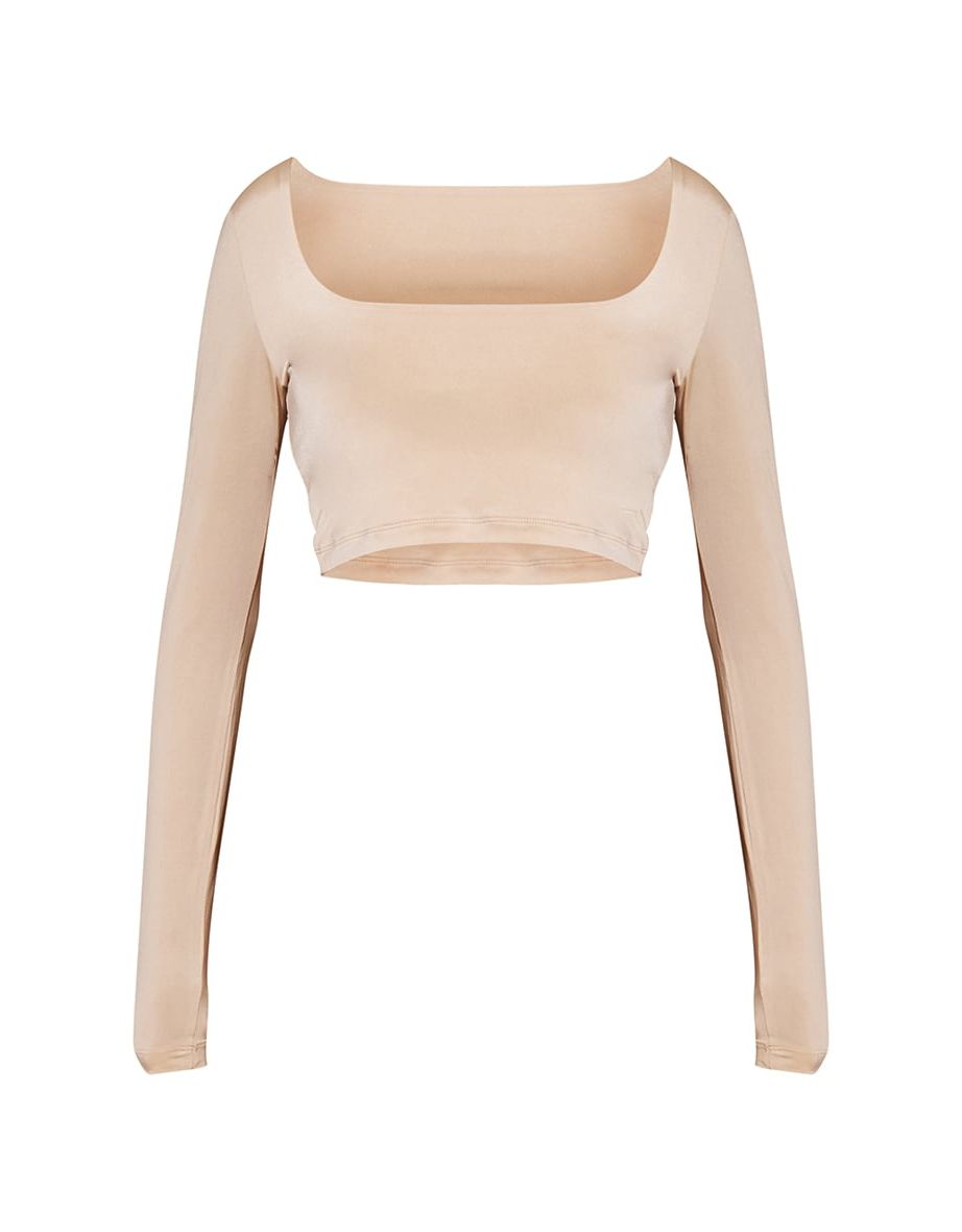 Basic Stone Slinky Square Neck Crop Top - 4