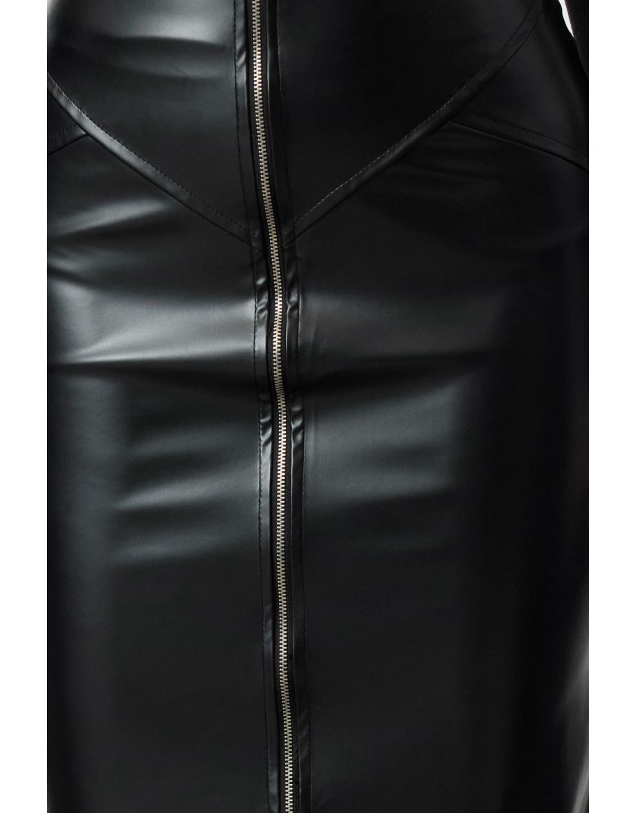 Black Zipper Detailed Midi Faux Leather Skirt - 9