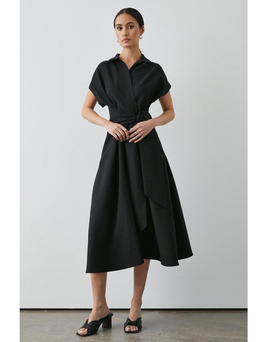 Shop Black Front Tie Shirt Midi Dress black Online in United Arab Emirates VogaCloset