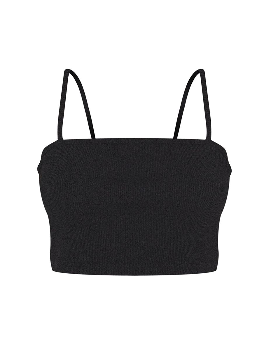 Essential Black Rib Square Neck Strappy Crop Top - 4