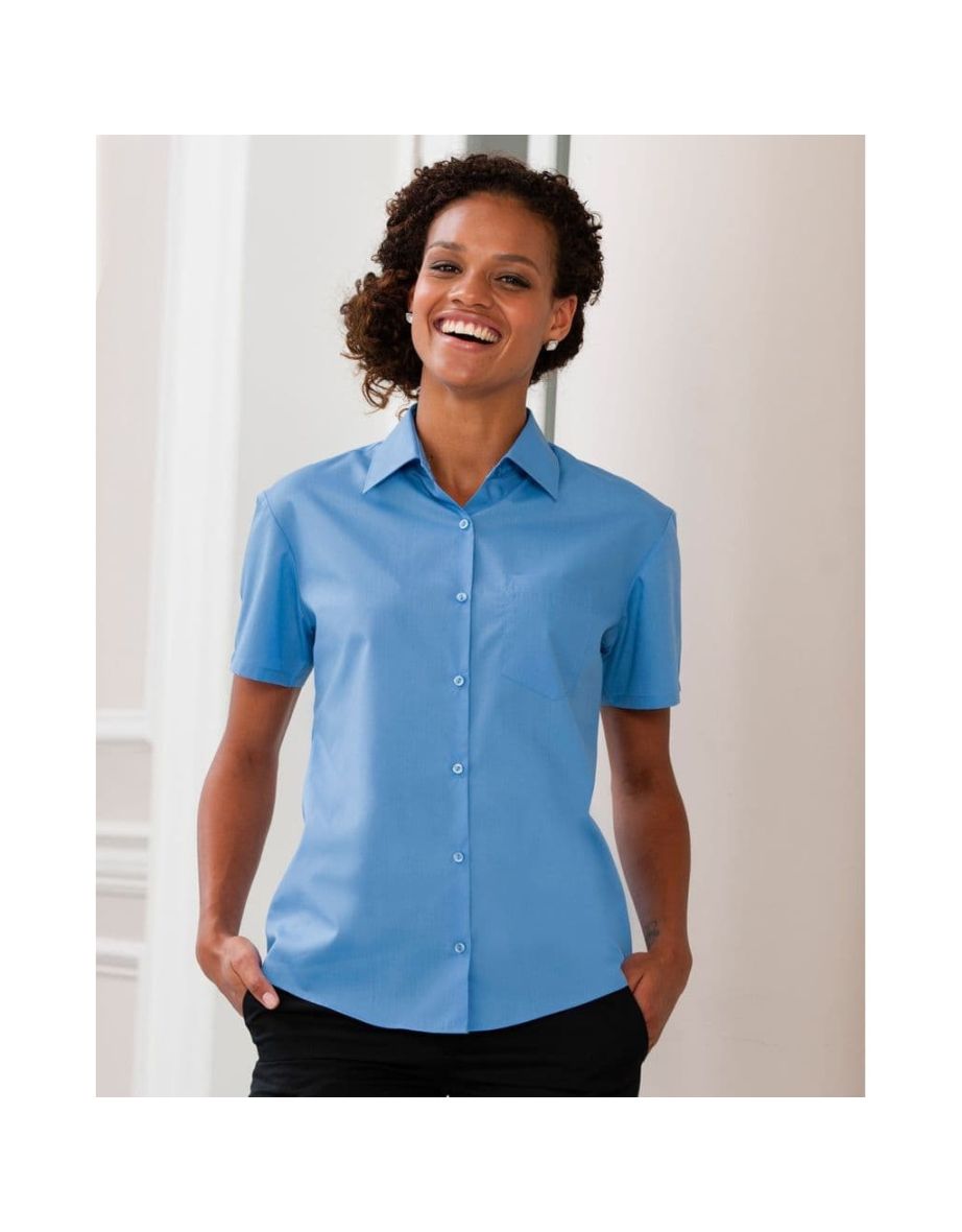 Russell Collection Ladies/Womens Short Sleeve Poly-Cotton Easy Care Poplin Shirt - Corporate Blue - 2