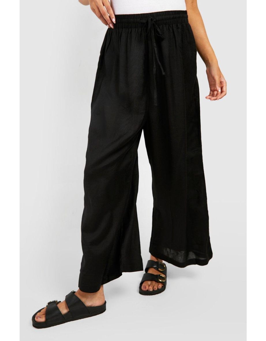 Maternity Linen Drawstring Wide Leg Culotte - black - 3