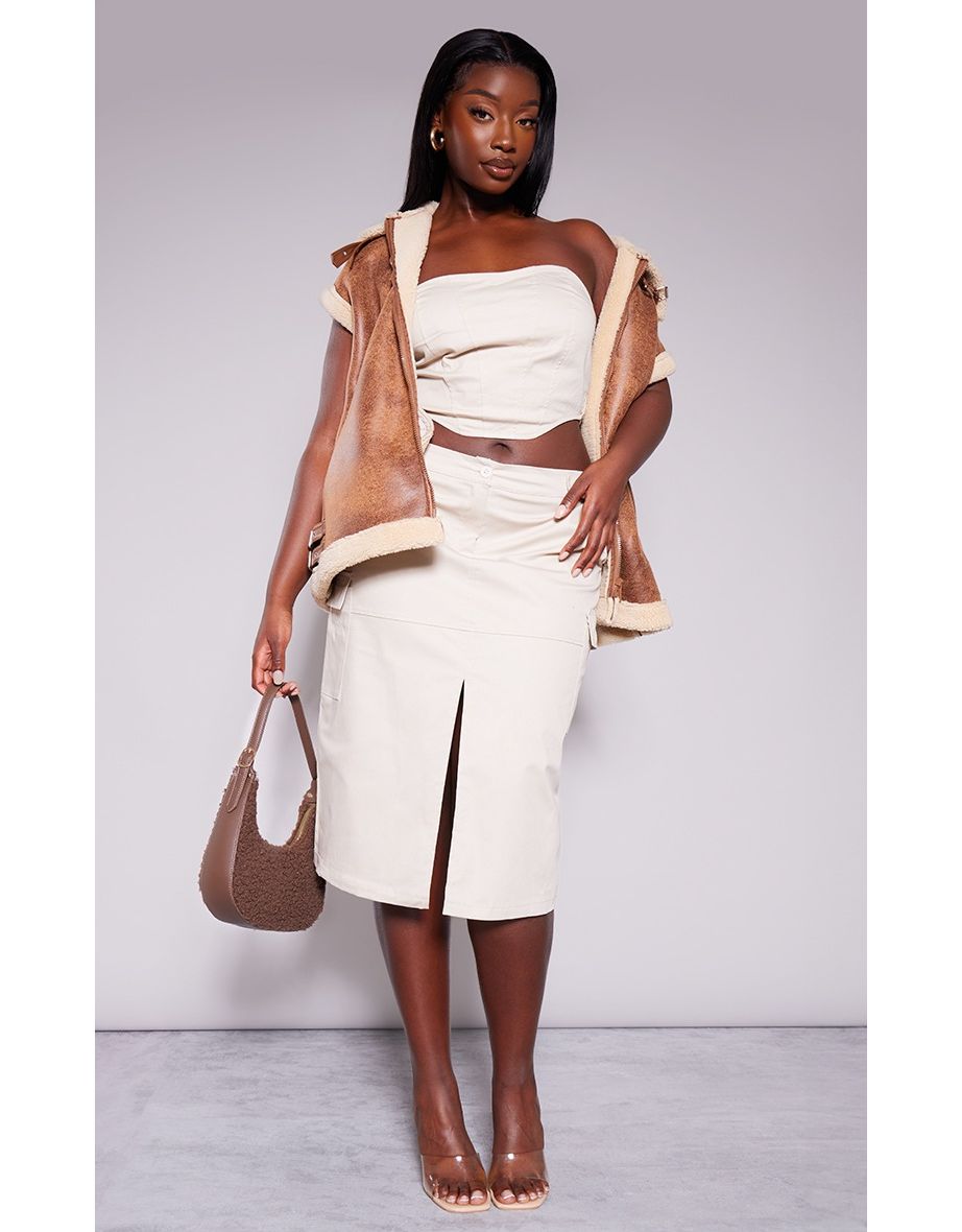 Shop Plus Stone Split Front Cargo Skirt Online in Bahrain VogaCloset