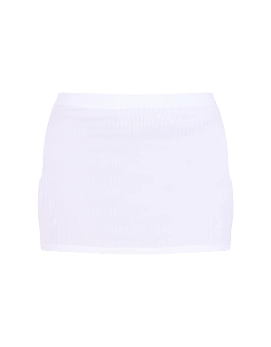 White Basic Rib Micro Mini Skirt - 5