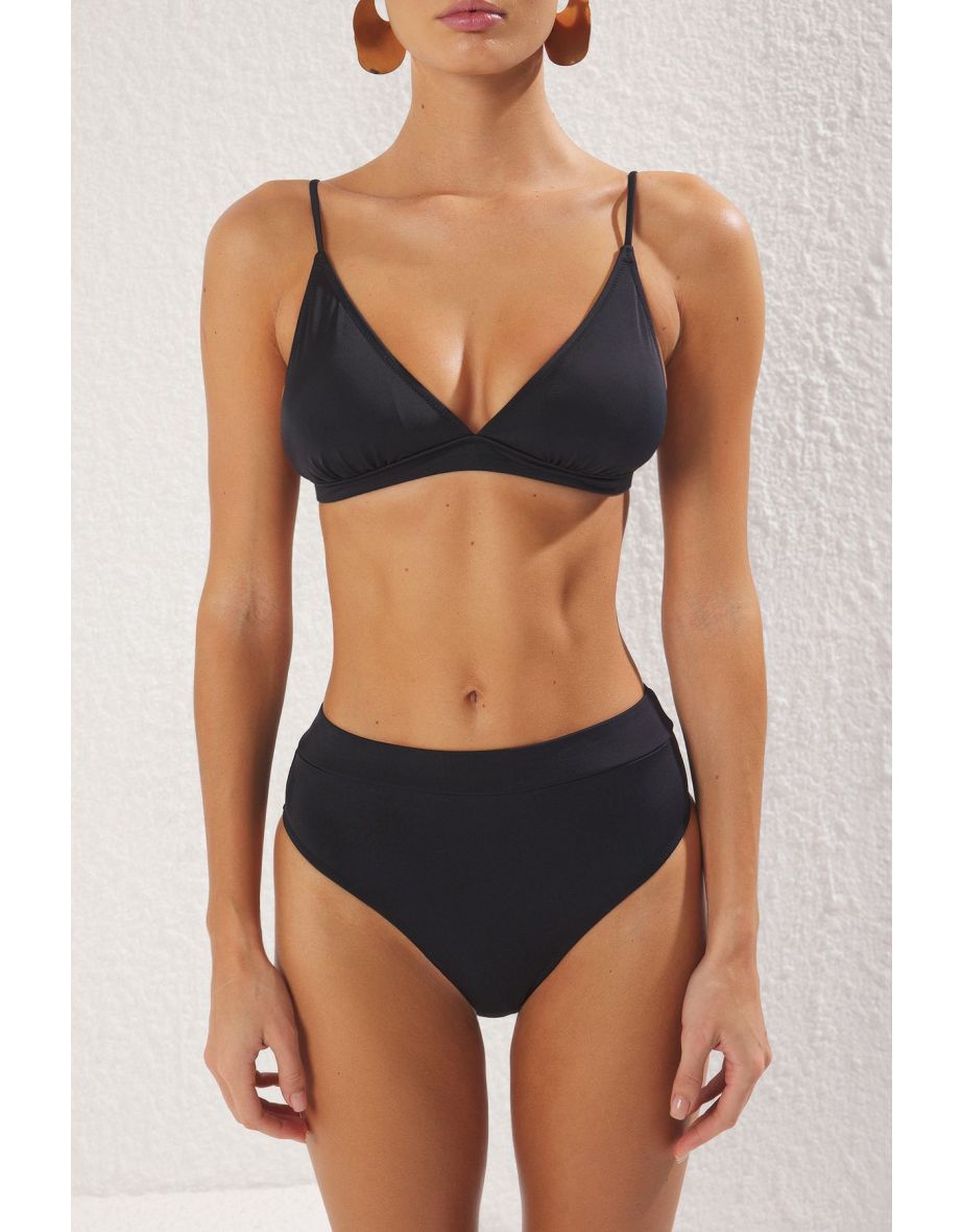 Black Triangle High Waist High Leg Hipster Bikini Set - 2