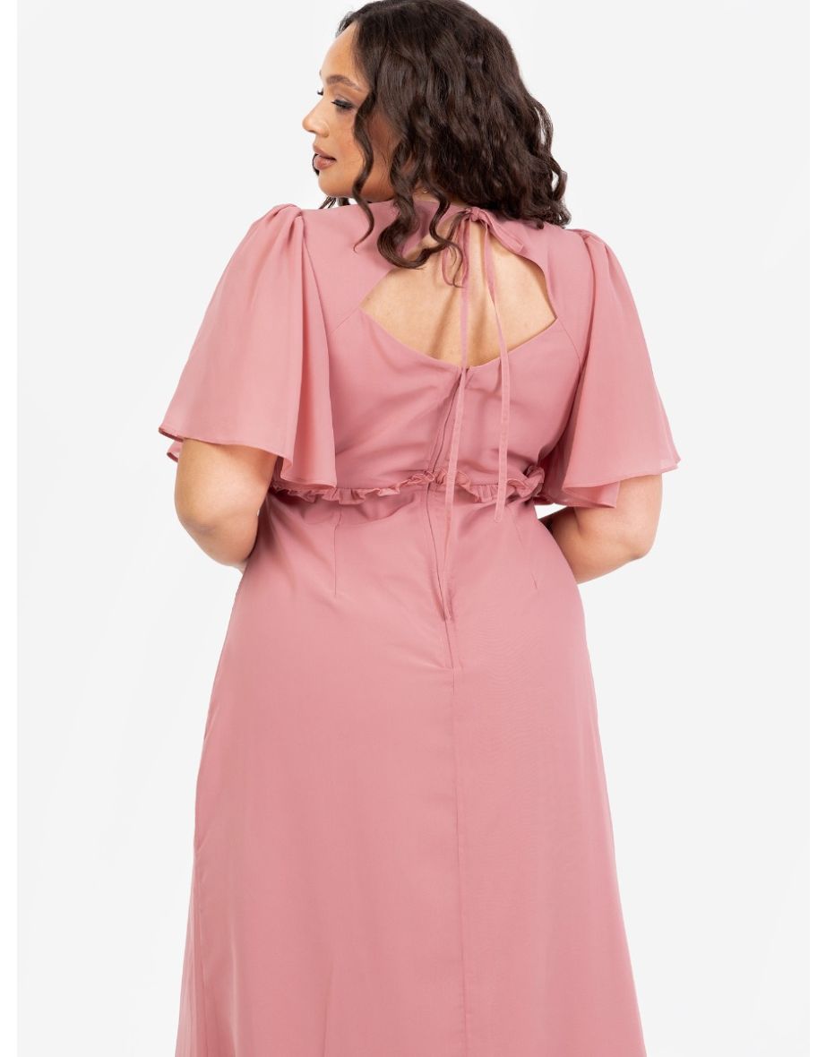 Anaya With Love Recycled Dusty Rose V Neck Short Flutter Sleeve Maxi Dress with Frill Detail - 8