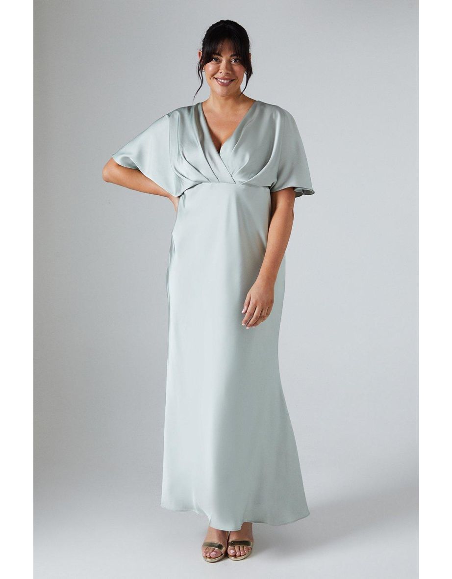 Plus Batwing Sleeve Satin Fishtail Maxi Dress