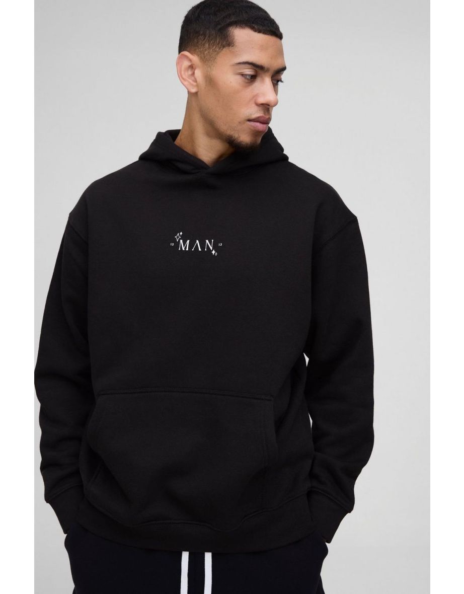 Oversized Heavyweight Line Drawing Print Hoodie - black