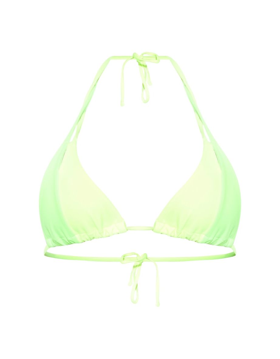 Lime Green Colour Block Micro Mini Triangle Bikini Top - 3