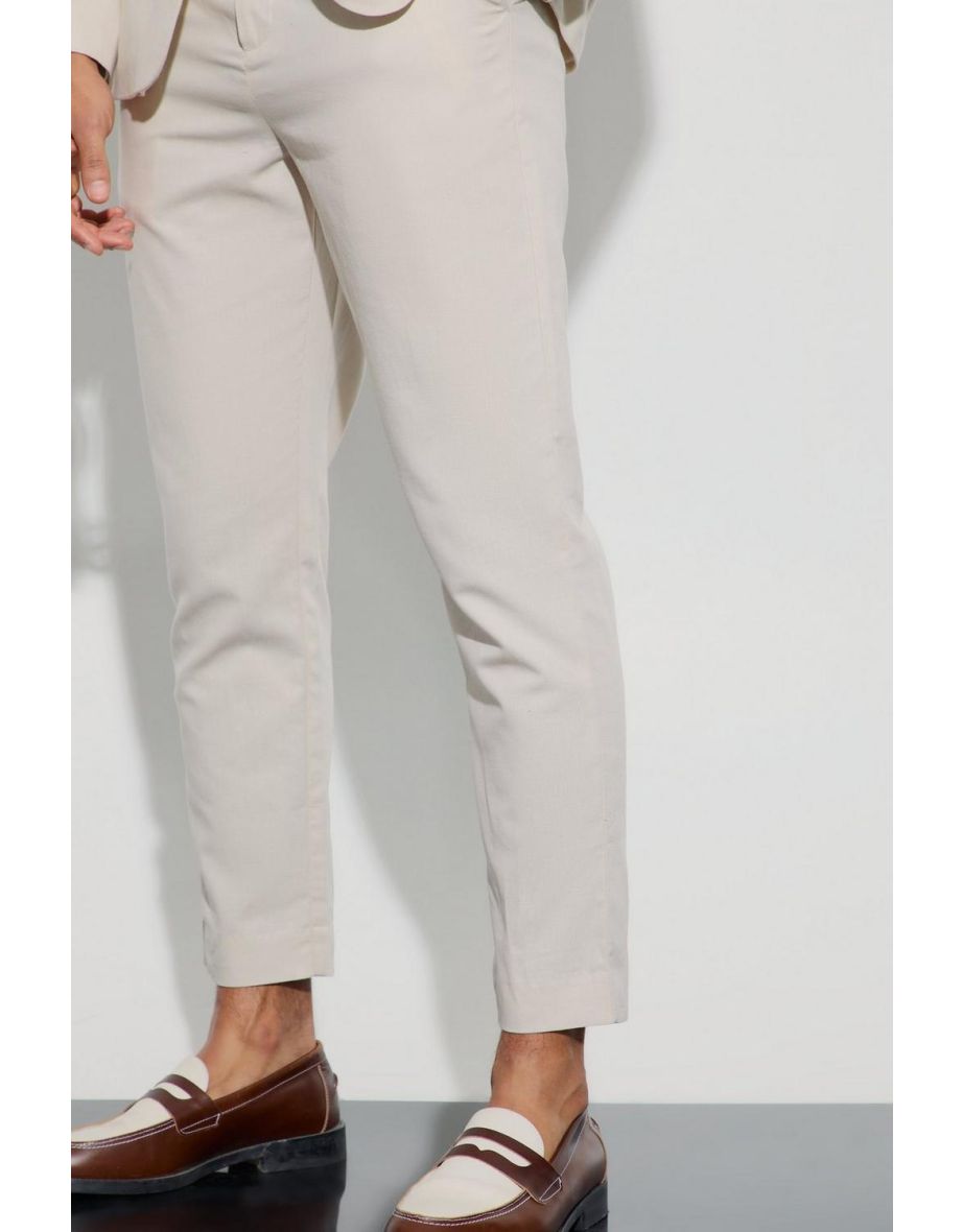 Linen Blend Tailored Cropped Trousers - natural - 2