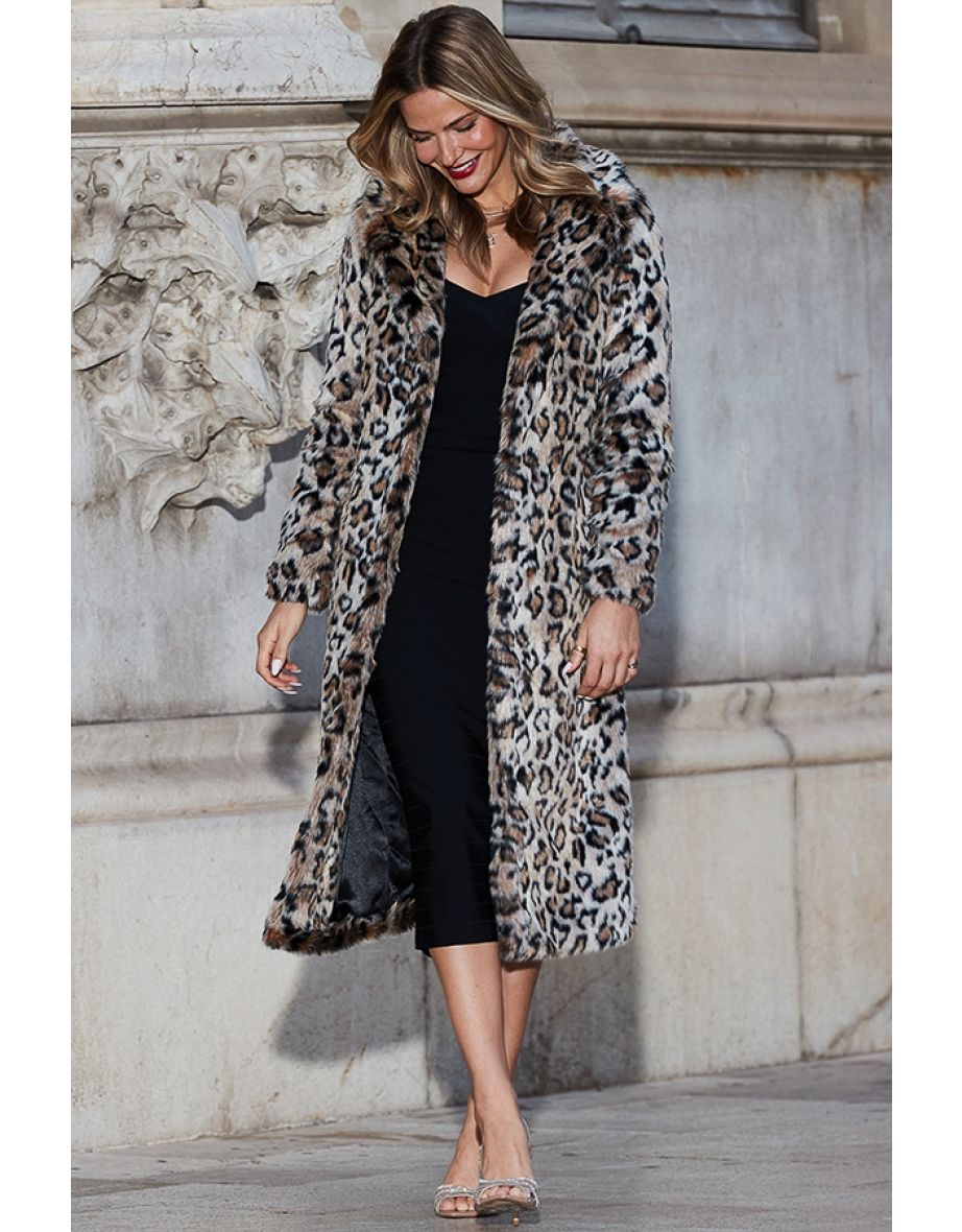 Leopard Print Premium Faux Fur Longline Coat - 4