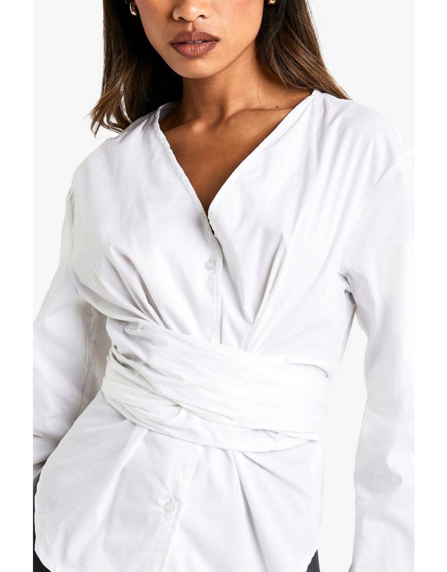 COTTON POPLIN BELTED WRAP SHIRT - 3