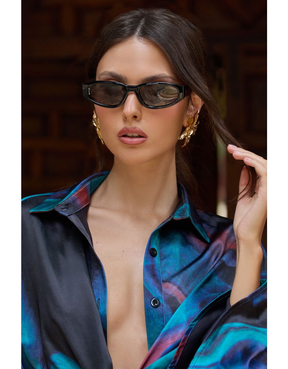 Kai | Otra Black Thin Rectangular Sunglasses - 4