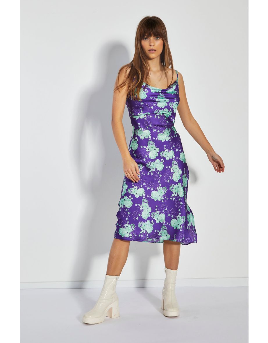 Shop Glamorous Care Purple Green Floral Cowl Neck Midi Slip Dress Online in  Iraq | VogaCloset