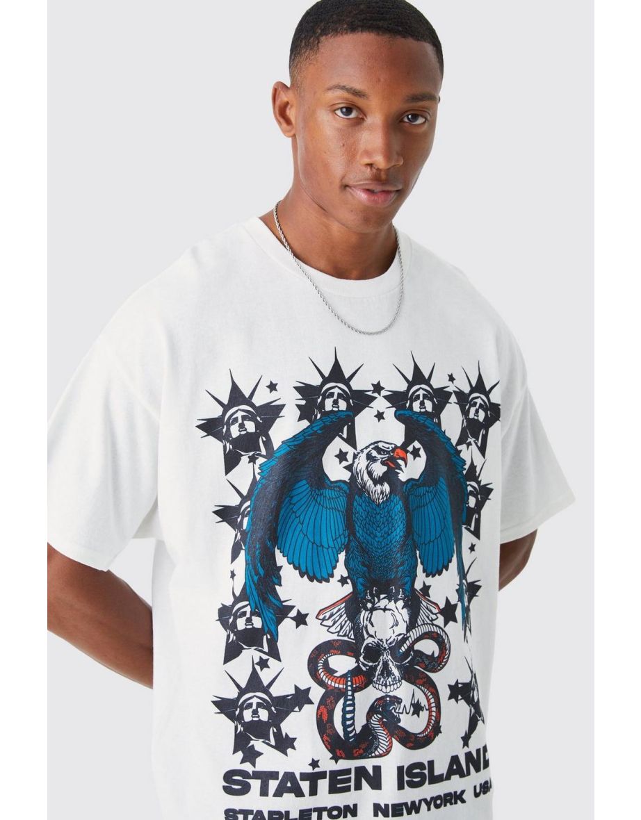 Oversized Staten Island Back Graphic T-shirt - white - 2