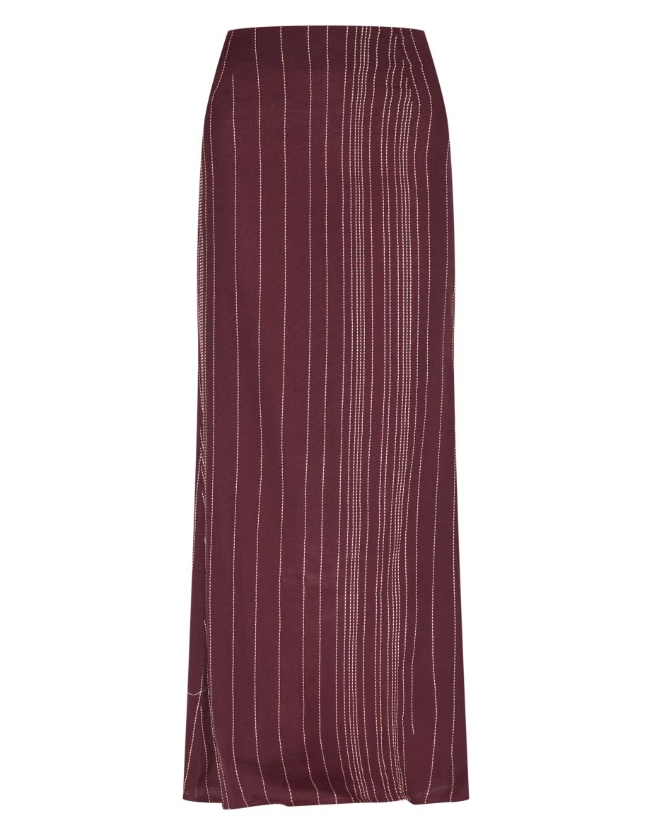 Dark Brown Embroidered Stripe Maxi Skirt - 4