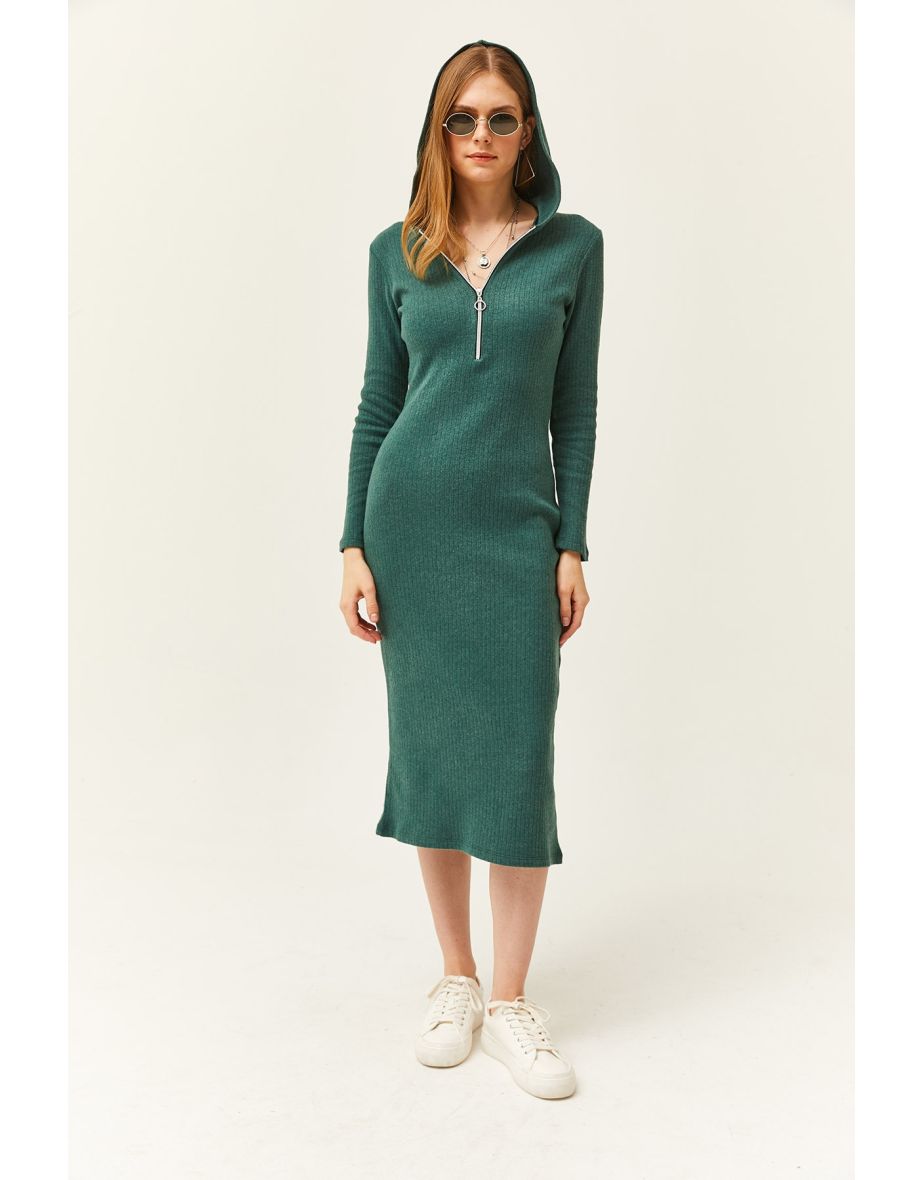 Olalook Green Knitted Column Midi Jumper Dress - 4