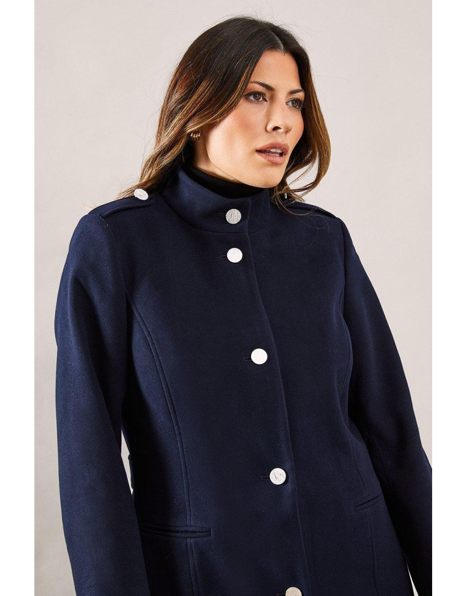 Funnel Neck Faux Wool Coat - 3